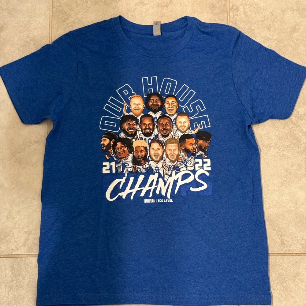 500 Level NFLPA Los Angeles Rams 2021 CHAMPS Cartoon T-shirt  xl kid size
